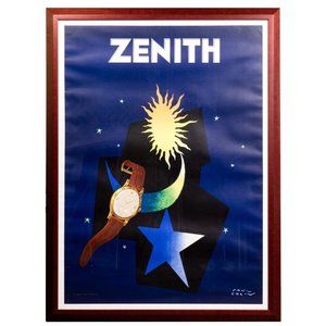 Original Vintage Zenith Watch Poster by Paul Colin c1950 Art Deco large framed